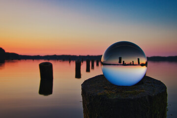 Sunset - Lensball - Lake -  Landscape - Beautiful - silhouette  - Sunrise Sea - Colorful - Reed -...