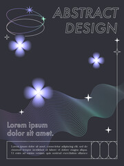 Vector abstract poster template with linear shapes,blurred sparkles,copy space for text in 90s style.Futuristic illustration in y2k aesthetic.Modern design for prints,banners,social media,covers.