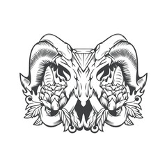 Silhouette skull goat design vector