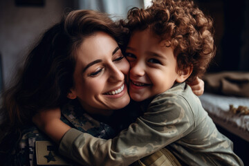 Excited military mom reuniting with her child at home