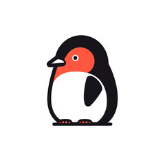Penguin vector icon in minimalistic, black and red line work, japan web