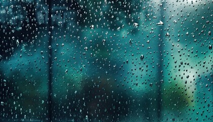 Abstract background of raindrops on window glass panel in soft and dark tone.
