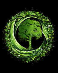 Ecology concept with green tree in the circle made of green leaves