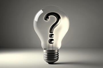 Light bulb with question mark sign on white background. Generative AI