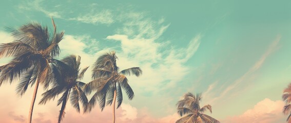 Fototapeta na wymiar Landscape with beautiful sky with clouds and coconut trees. Generative AI