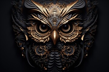 Digital illustration of a beautiful, very detailed mystical owl. Generative AI