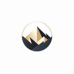 Artistic Flat Style Stylized Logo Featuring a Modern Metallic Mountain with Elegant Minimalist Design, Subtle Shadows, and High Contrast