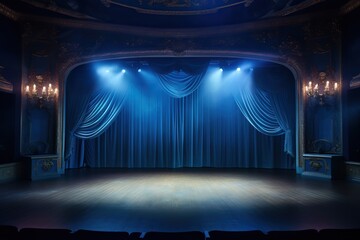 Empty theater stage. Beautiful stage lights. Bright background.