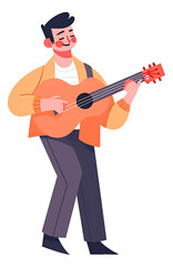 Young man playing guitar cartoon isolated.