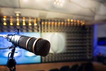 microphone with studio in background