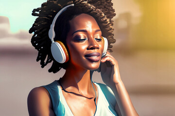 afro woman listening to music