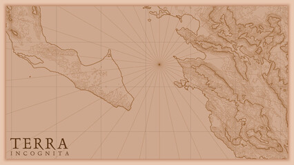 Ancient abstract earth relief old map. Generated conceptual vector elevation map of fantasy landscape.