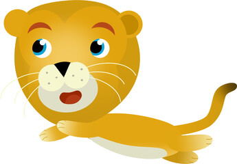 cartoon scene with happy cat lion lioness on white background - safari illustration for children