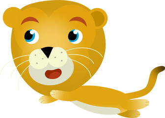 cartoon scene with happy cat lion lioness on white background - safari illustration for children