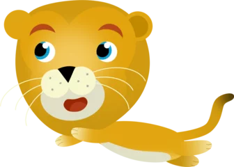 Wandaufkleber cartoon scene with happy cat lion lioness on white background - safari illustration for children © honeyflavour
