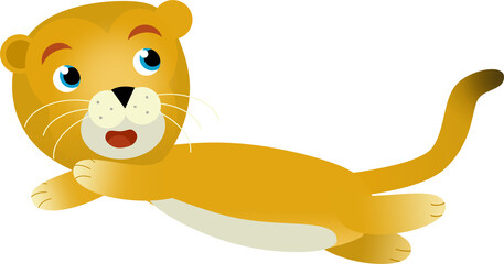 cartoon scene with happy cat lion lioness on white background - safari illustration for children