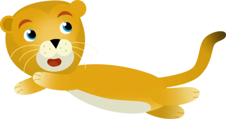 Gordijnen cartoon scene with happy cat lion lioness on white background - safari illustration for children © honeyflavour