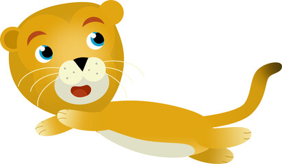cartoon scene with happy cat lion lioness on white background - safari illustration for children