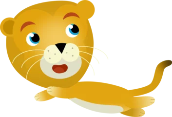 Wandaufkleber cartoon scene with happy cat lion lioness on white background - safari illustration for children © honeyflavour