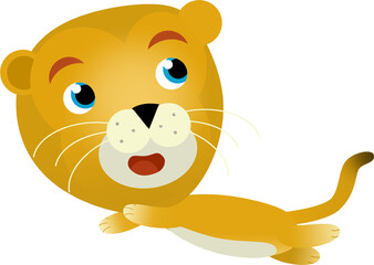 cartoon scene with happy cat lion lioness on white background - safari illustration for children