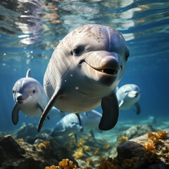 Dolphin Pod. dolphin pod in sea nature gray
