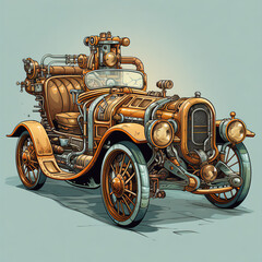 Fototapeta premium Ultra HD PNG: Hand-Drawn Cartoonish Steampunk Style Car Vector Style Illustration