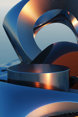 Abstract futuristic podium in sea water made of futuristic figures. 3d rendering illustration.