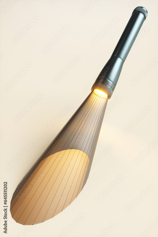 Aufkleber abstract flashlight with a polygonal beam on a yellow background. 3d rendering illustration.