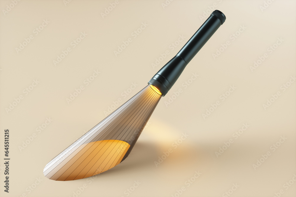 Aufkleber abstract flashlight with a polygonal beam on a yellow background. 3d rendering illustration.