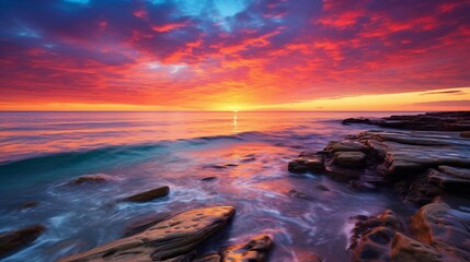 a breathtaking ocean sunset, with the sky painted in hues of orange and pink