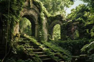 Ancient ruins amidst lush foliage