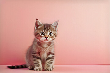 Cat with plain pink background and copyspace ,Generative AI