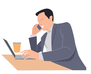 vector illustration of businessman talking on the phone