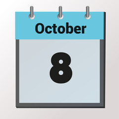vector calendar page with date October 8, light colors