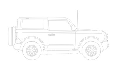 Sport SUV Detailed Vector Template Wireframe Blueprint. Blank SUV Vehicle Template Side View