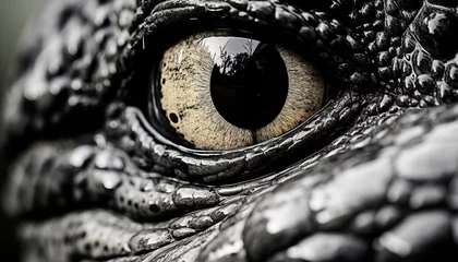 Fototapeten a black & white close shot, eye of an alligator © Boraryn