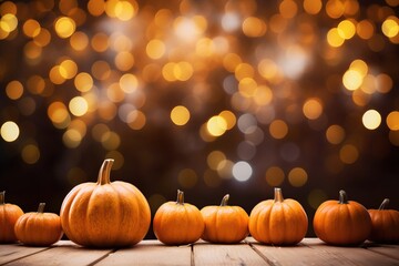 Scary Halloween pumpkin on a blurred background with bokeh. Festive background.