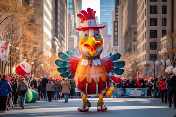 Thanksgiving Day parade float on a city street