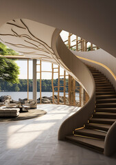 Generative AI. Stunning hotel stairway design. Hotel lobby. Modern interior design