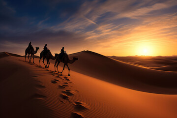Fototapeta na wymiar Sand dunes with camels