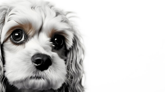 Cavapoo face macro close-up, isolated on white, copy space