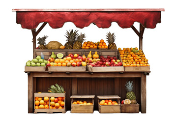 Fruit Market Stall Isolated on Transparent Background. Generative AI.