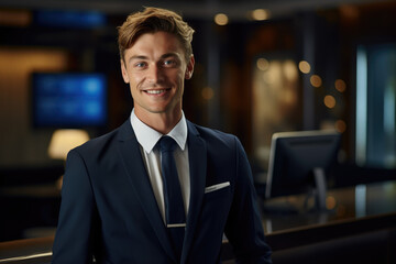 Portrait of smiling receptionist in hotel