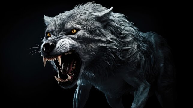 3D Rendered Werewolf Howl Isolated on Black Background
