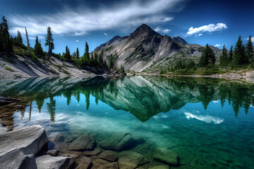 Serenity mountains with its reflection in crystal clear water 