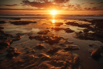 Fototapeta na wymiar Mesmerizing sunset over an ocean beach shore