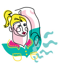 One line drawing of pink badge on woman sweating very badly under armpit
One continuous line drawing of badly under armpit.
