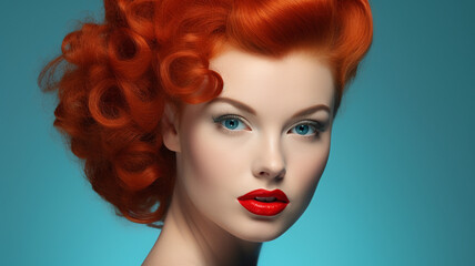 portrait of woman with pretty red hair in 1950s style	

