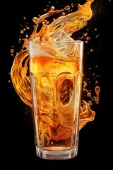 Glass or mug with chill, foamy lager beer with a splash on black background. Brewery, taste. Concept of alcohol, oktoberfest, drinks, holidays and festivals. Freeze motion