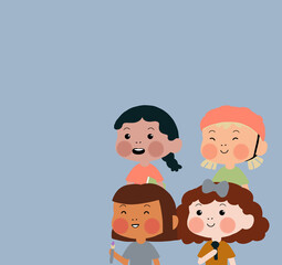Grupo de niñas felices con diferentes hobbies y pasatiempos para  conmemorar el día de la niña y la mujer